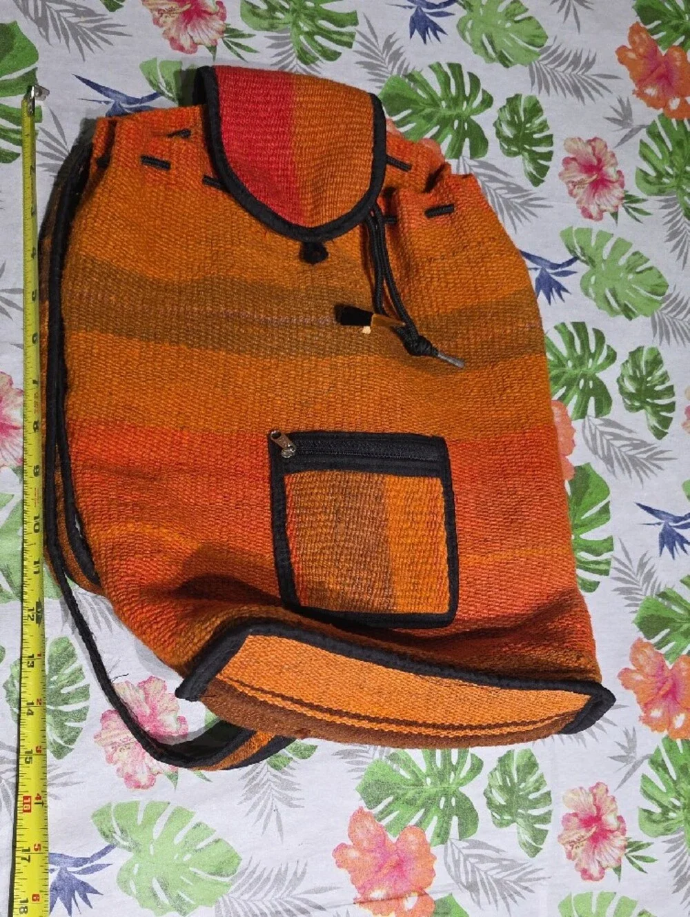 Cute Handwoven Orange Boho Backpack